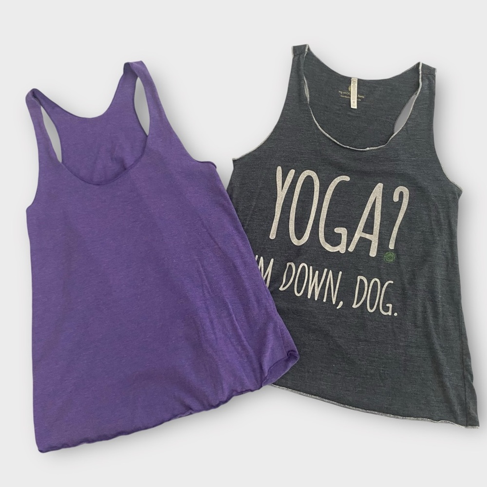 Yoga Women’s Tank Top Small Racerback Novelty Down Dog Funny Activewear Lot of 2